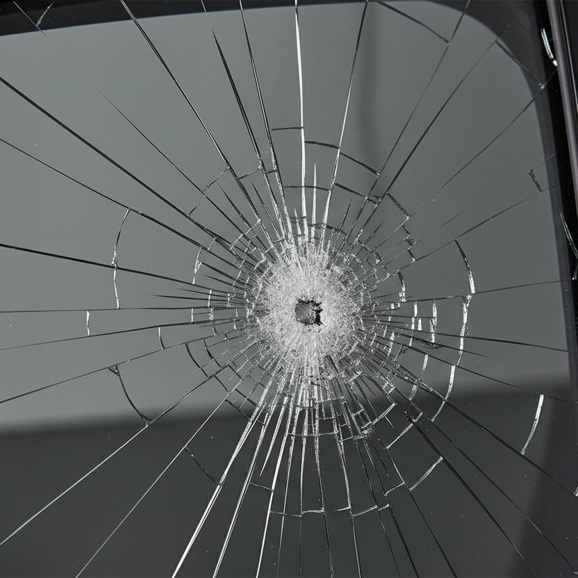 a smashed window but the film stopped it smashing to pieces