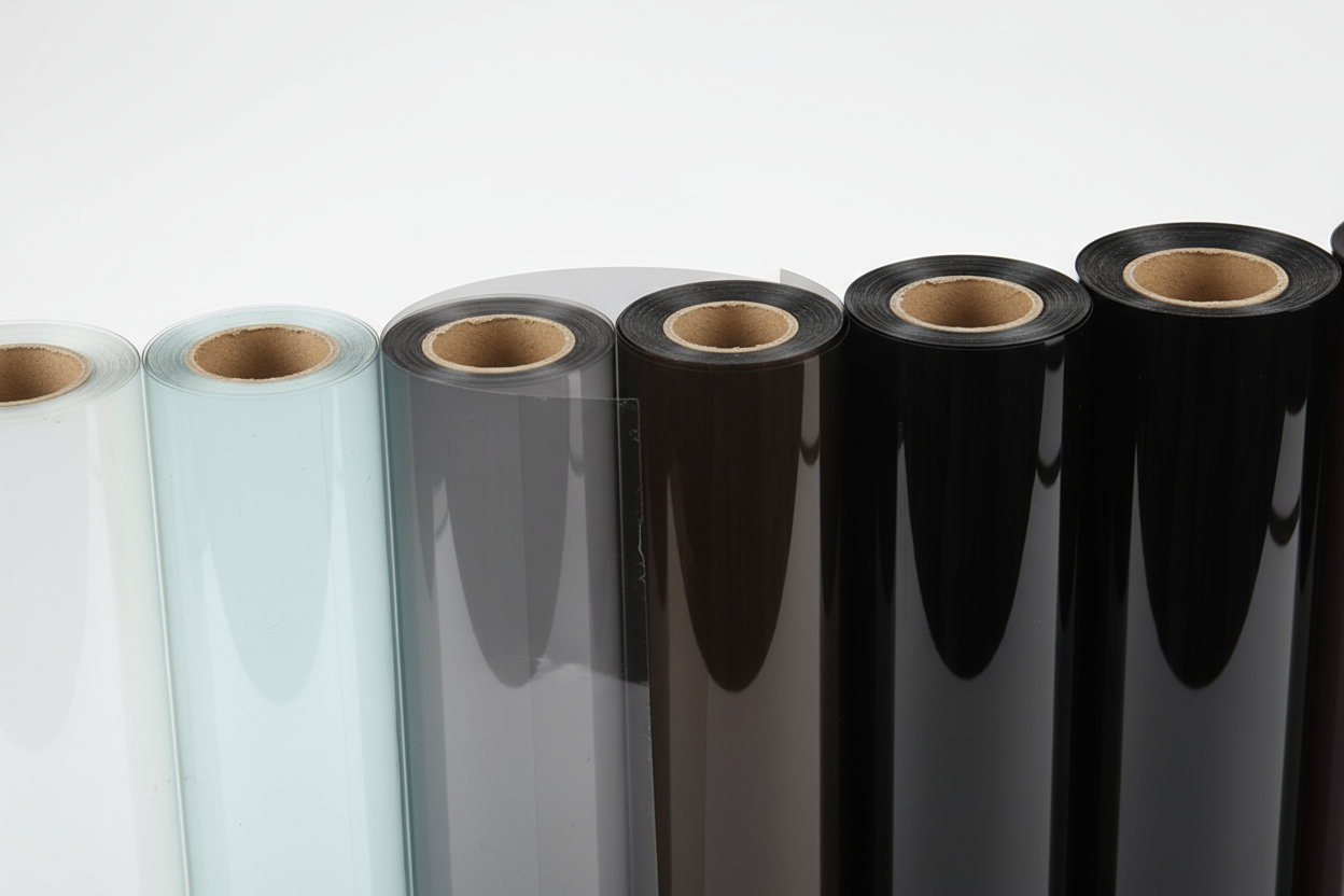 close up of tint film rolls of different shades