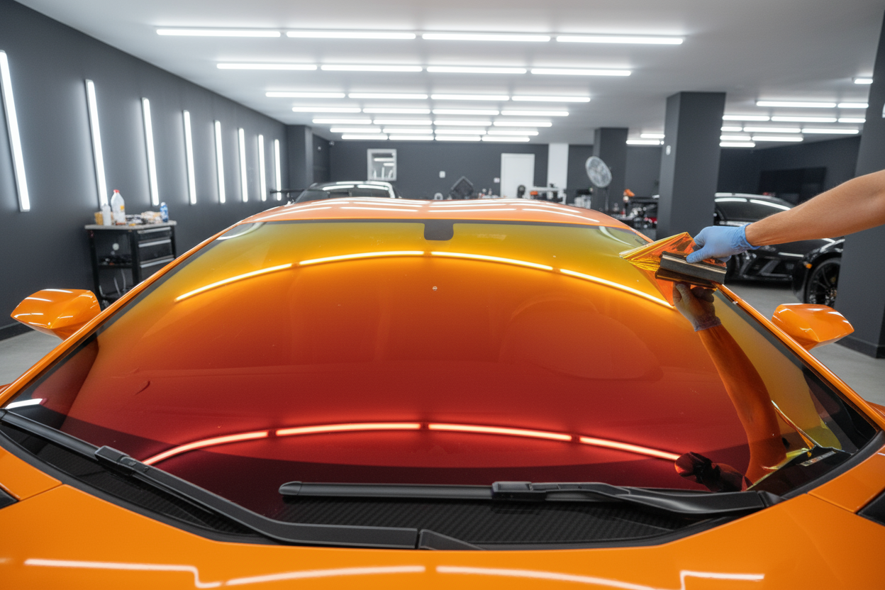 the tint still isn't flat to the windscreen. Only a tint bit in the corner should be lifted as the fitter finishes the application