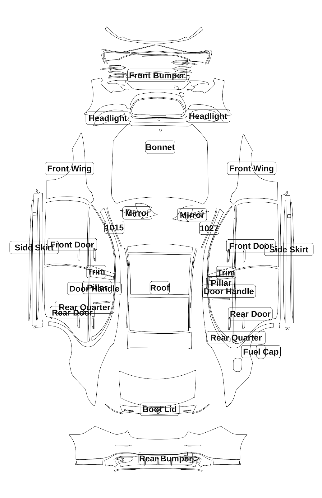 Mercedes-Benz S-Class (LWB) 2021 — Full Car kit - labelled pieces