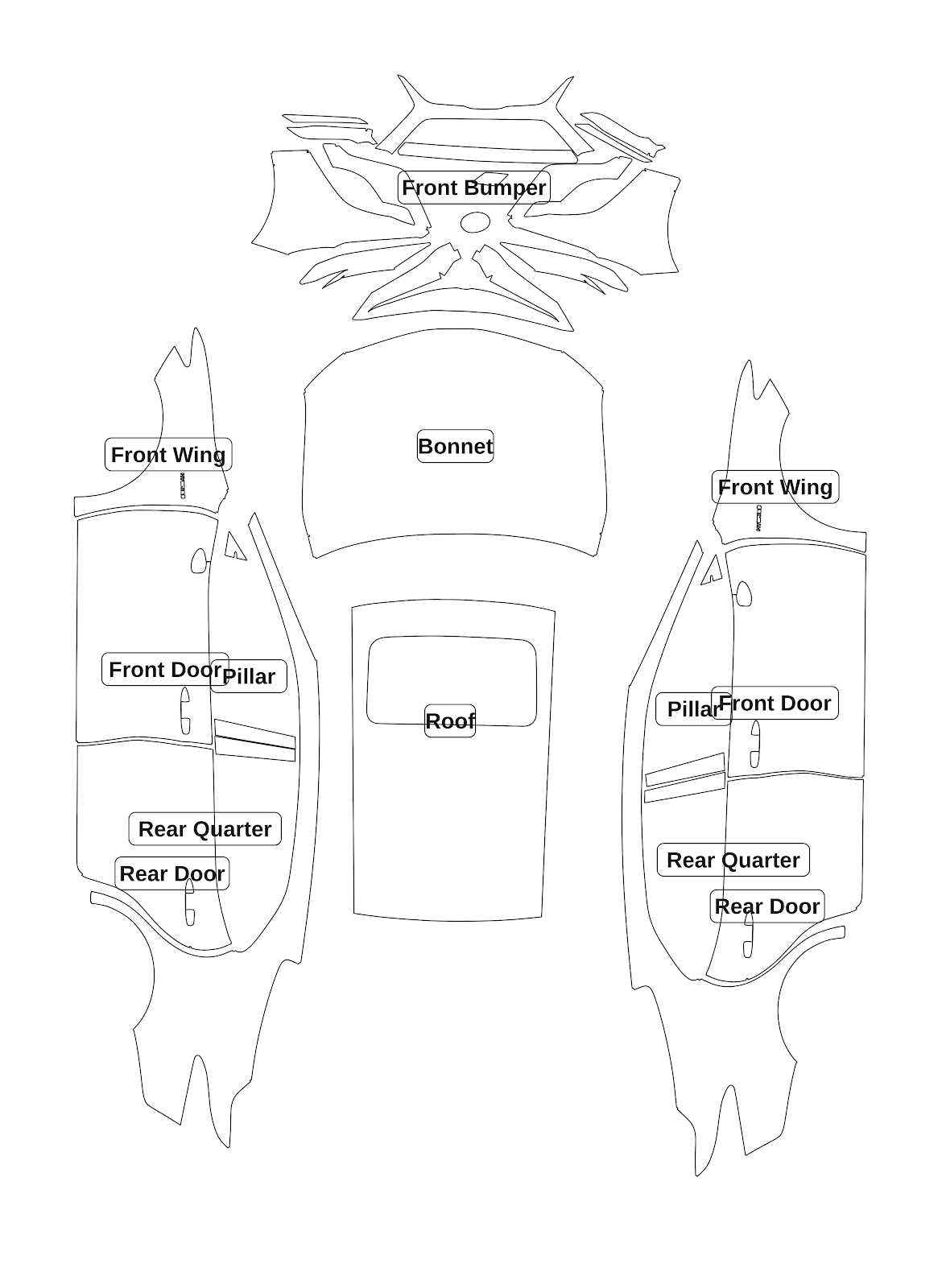 Toyota Camry 2018 — Full Car kit - labelled pieces