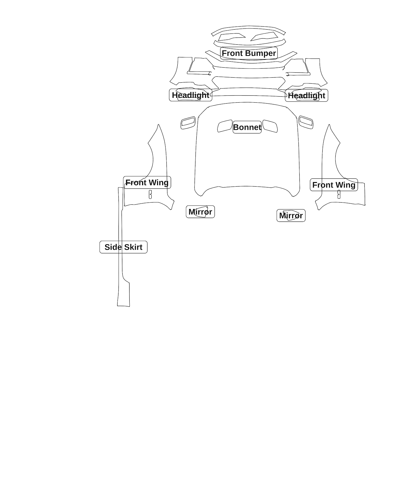 Ford Mustang (Fastback) 2018 — Track Pack kit - labelled pieces