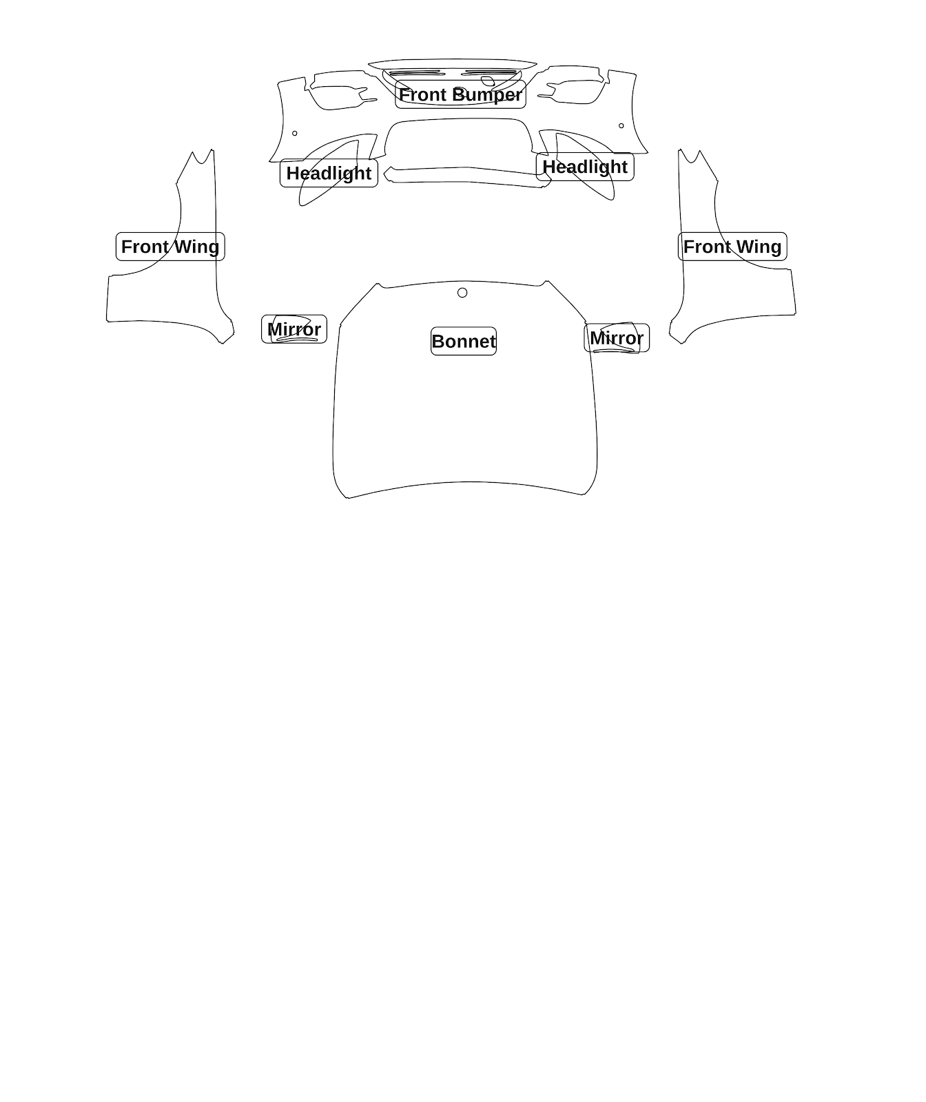 Mercedes-Benz E-Class (Coupe) 2018 — Full Front kit - labelled pieces