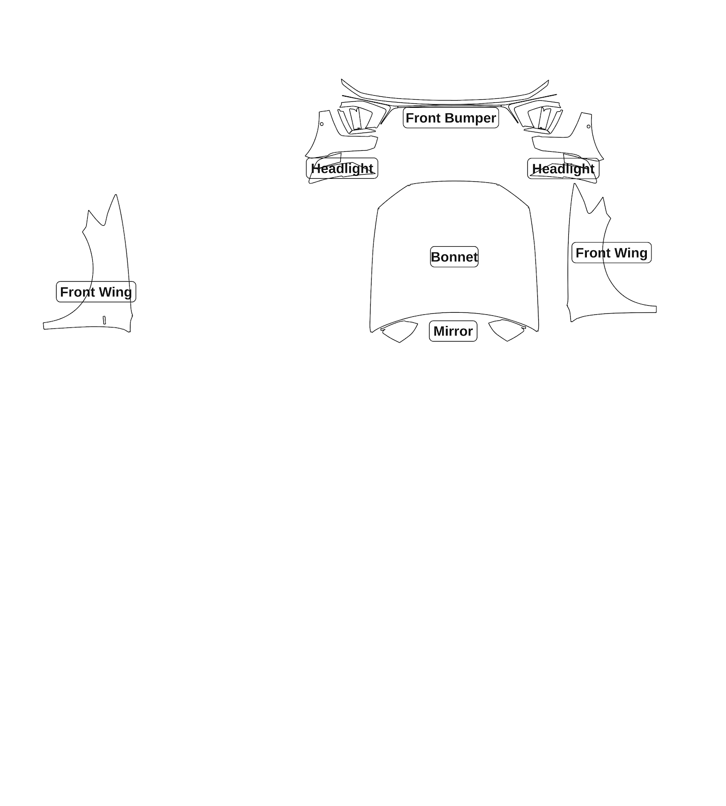 Audi Q8 2019 — Full Front kit - labelled pieces