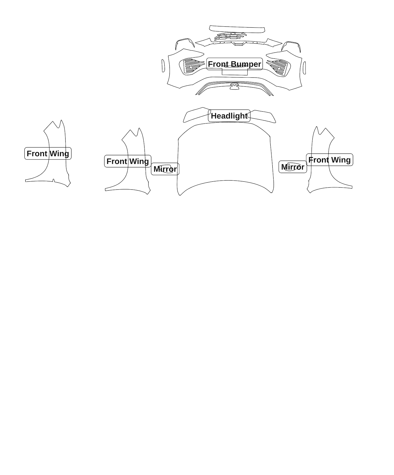 Volkswagen Tayron 2023 — Full Front kit - labelled pieces