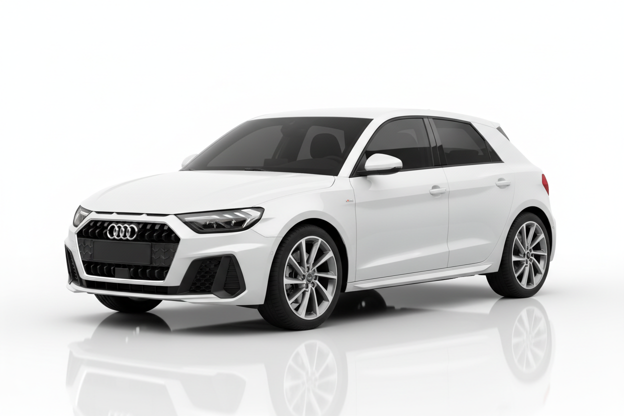 2019 Audi A1 - 3/4 View Tinted Windows White Background