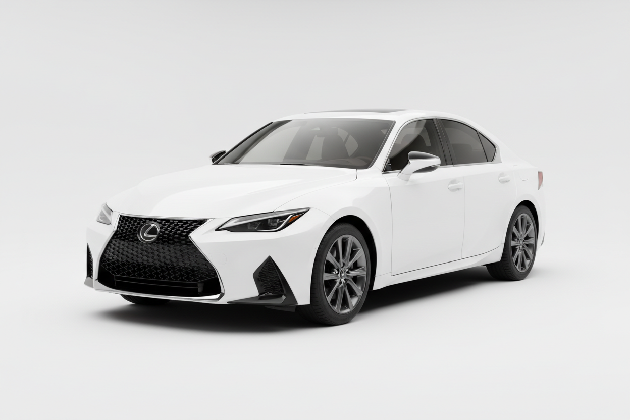 2026 Lexus IS350 - 3/4 View Tinted Windows White Background