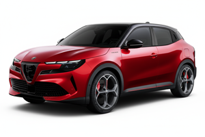 Alfa Romeo Junior Elettrica 2024 with tinted windows on white background