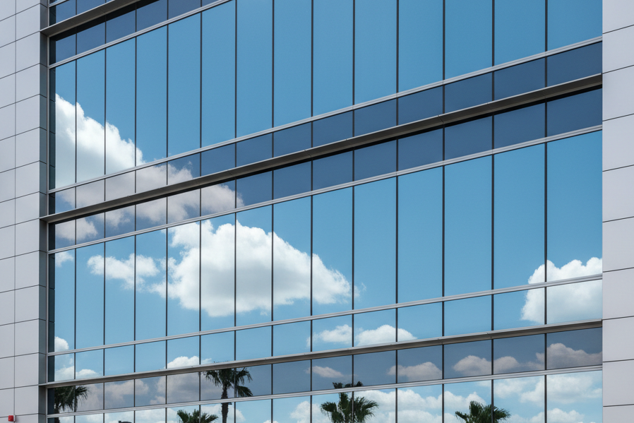 reflective window film on an external commercial building