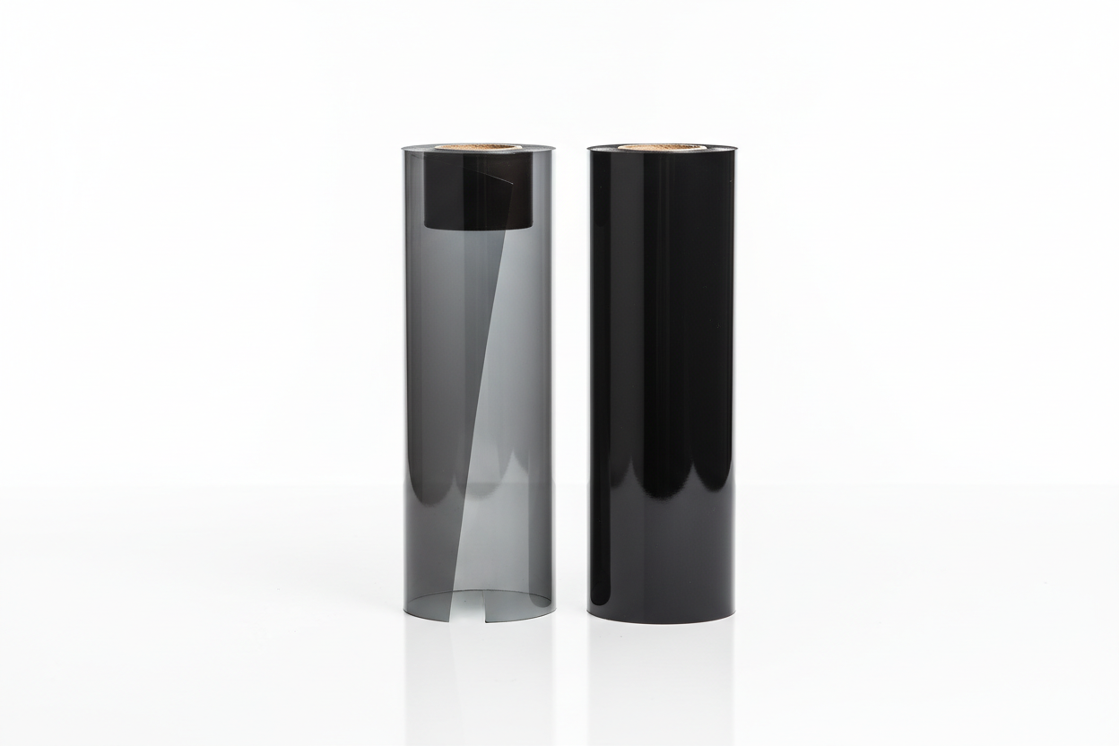 two rolls, one medium and one dark film rolls